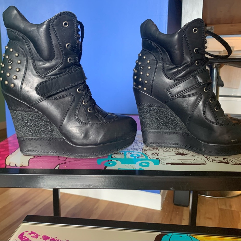 Black Wedge Sneaker Boots